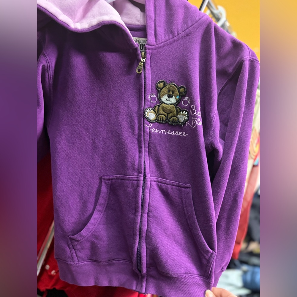Purple Kids Hoodie with Bear Embroidery